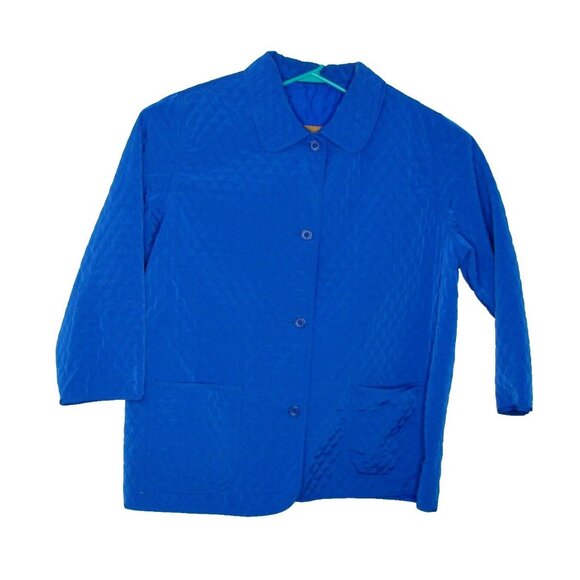 Tudor Court Reversible Silk Polyester Jacket Womens Size 3X Blue Pockets Collar - Picture 4 of 12